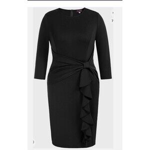 Hanna Nikole Black Long Sleeve Bodycon Ruffle Knee Length Dress 20W NWT
